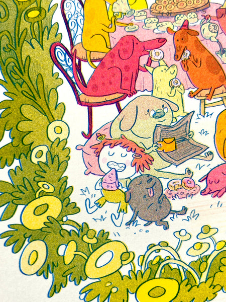Doggy Tea Party Riso Print