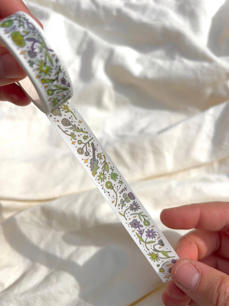 Washi Tape - Green and Purple Sleepy Flowers