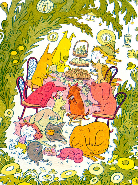 Doggy Tea Party Riso Print