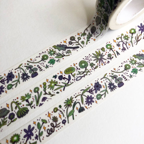 Washi Tape - Green and Purple Sleepy Flowers