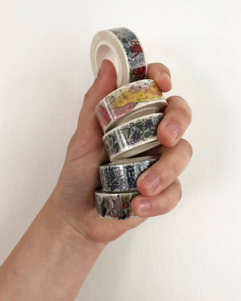Washi Tape - Green and Purple Sleepy Flowers