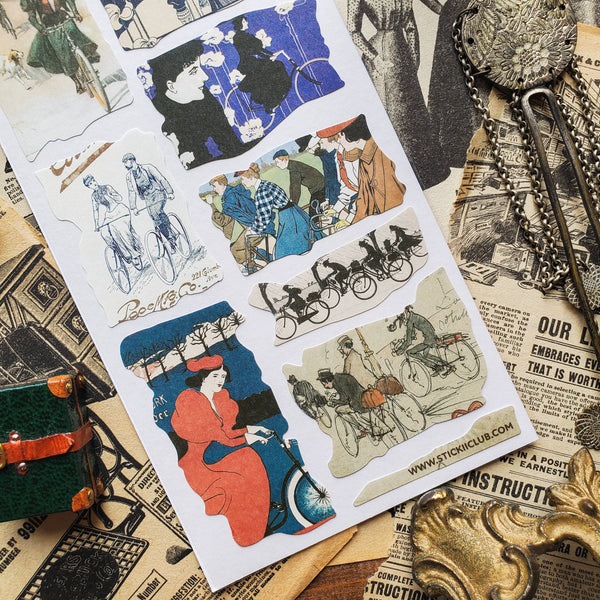 Vintage Cycling Collage Sticker Sheet