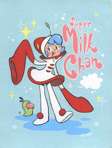 Chi Ngo - "She is Super Milk-Chan!" Framed Art ( Super Milk Chan Tribute Art Show )