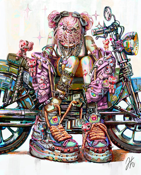 Helen Highton - GLOOOMY Ride -  (SOLD OUT) Framed Artwork - Gloomy Bear Exhibition