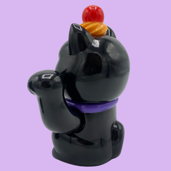 Refreshment Toy - Black Exotic Lucky Cat : Orange Whip | Soft Vinyl Toy