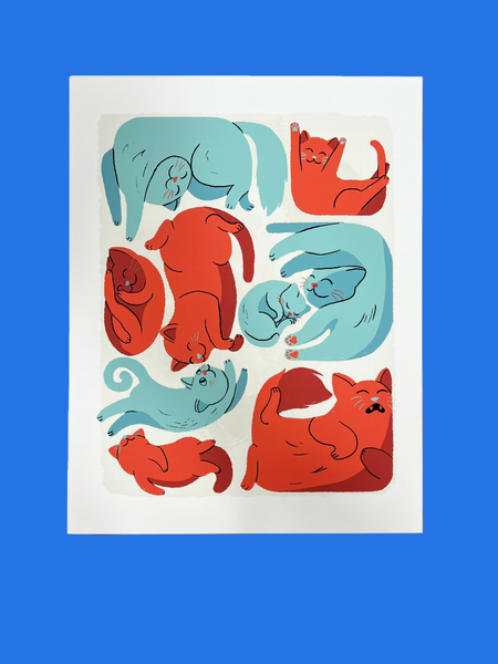 Chris Marino - Red And Blue Cats Print- Cat And Dog Show
