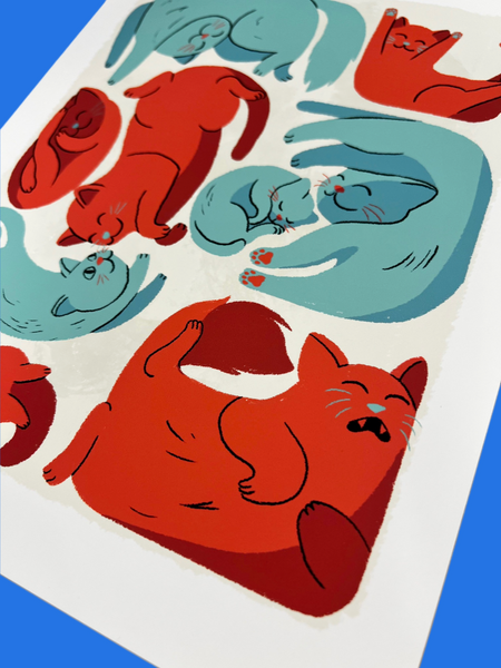 Chris Marino - Red And Blue Cats Print- Cat And Dog Show