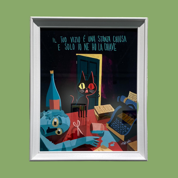 Oliver Akuin - "Your Vice Is A Locked Room" Framed Print | Crimson Shadows: Italian Horror Art Exhibition