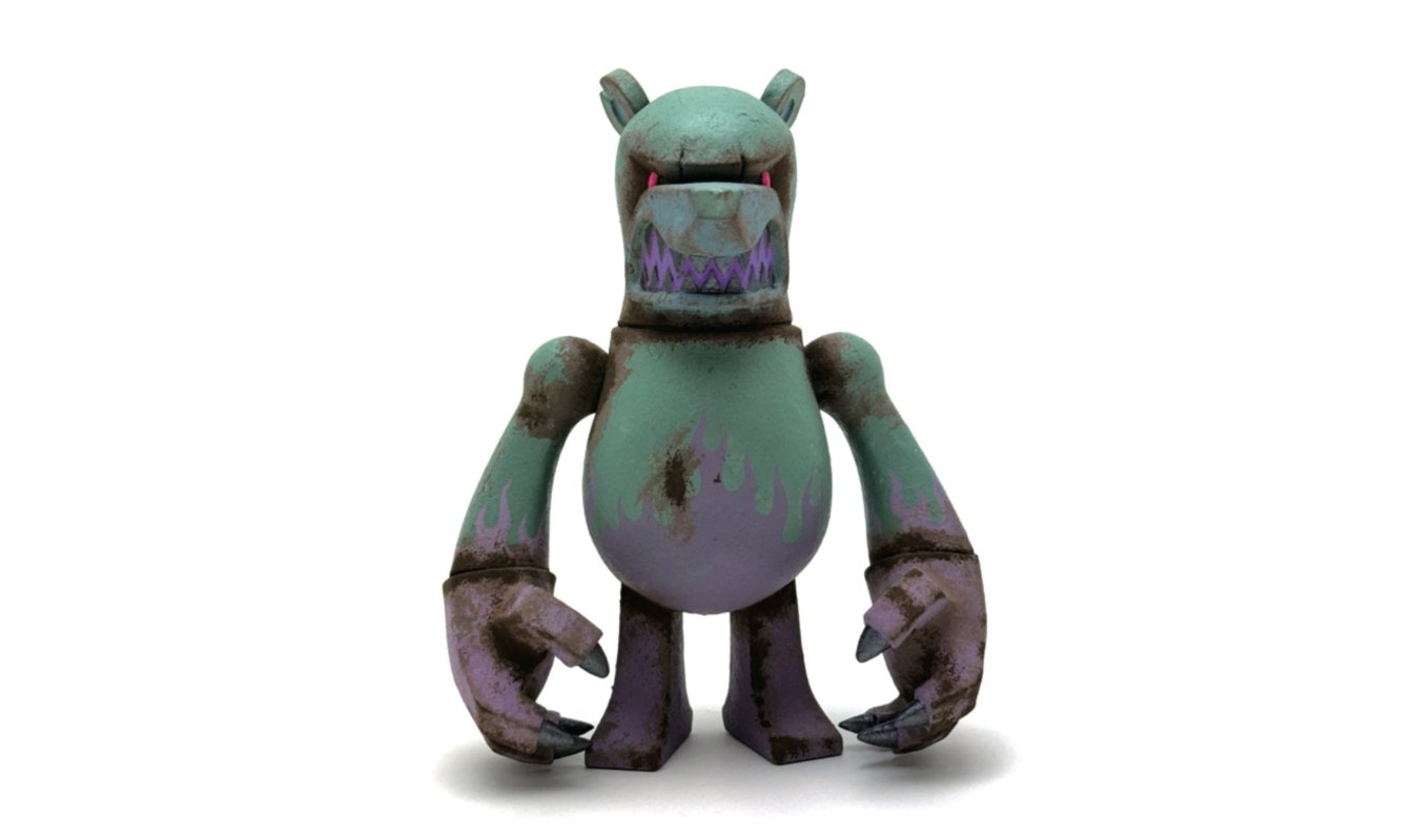 Touma - One Off Rust Custom Knuckle Bear Flames of Green & Pink Custom Toy - Touma & Mao Exhibition