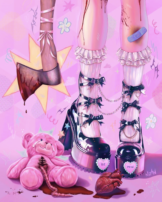 Nitan Pastel - "The Blood Brings Out Color and Fluorescent" Print | Crimson Shadows: Italian Horror Art Exhibition