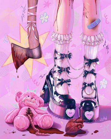 Nitan Pastel - "The Blood Brings Out Color and Fluorescent" Print | Crimson Shadows: Italian Horror Art Exhibition