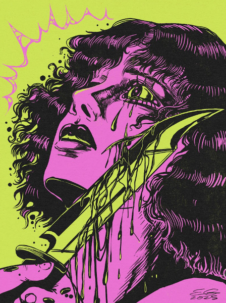 Evangeline Gallagher - "Bleed Acid" Framed Print | Crimson Shadows: Italian Horror Art Exhibition