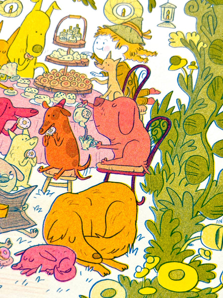 Doggy Tea Party Riso Print